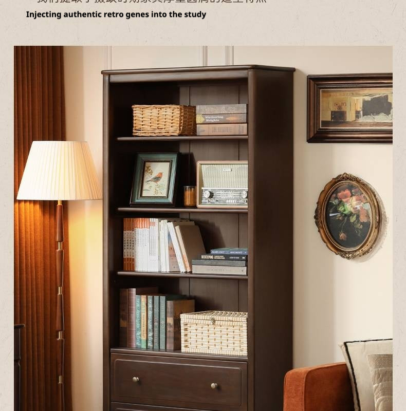 Poplar, Black Walnut Solid Wood American Retro Bookcase.