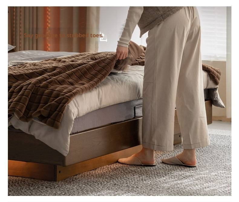 Oak Solid Wood Luxury Genuine Leather Box Bed