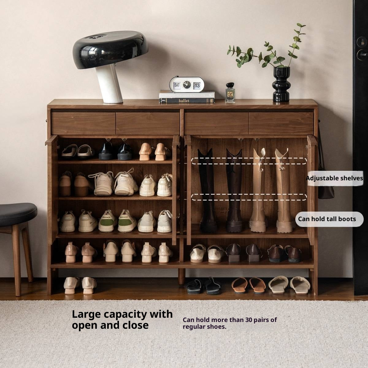 Black Walnut, Oak Solid Wood Italian Light Luxury Shoe Cabinet