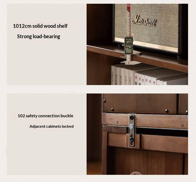 Solid Longan Hardwood, Ash Solid Wood Bookcase with Floor-to-Deck and Wall-Mounted Display Cabinet