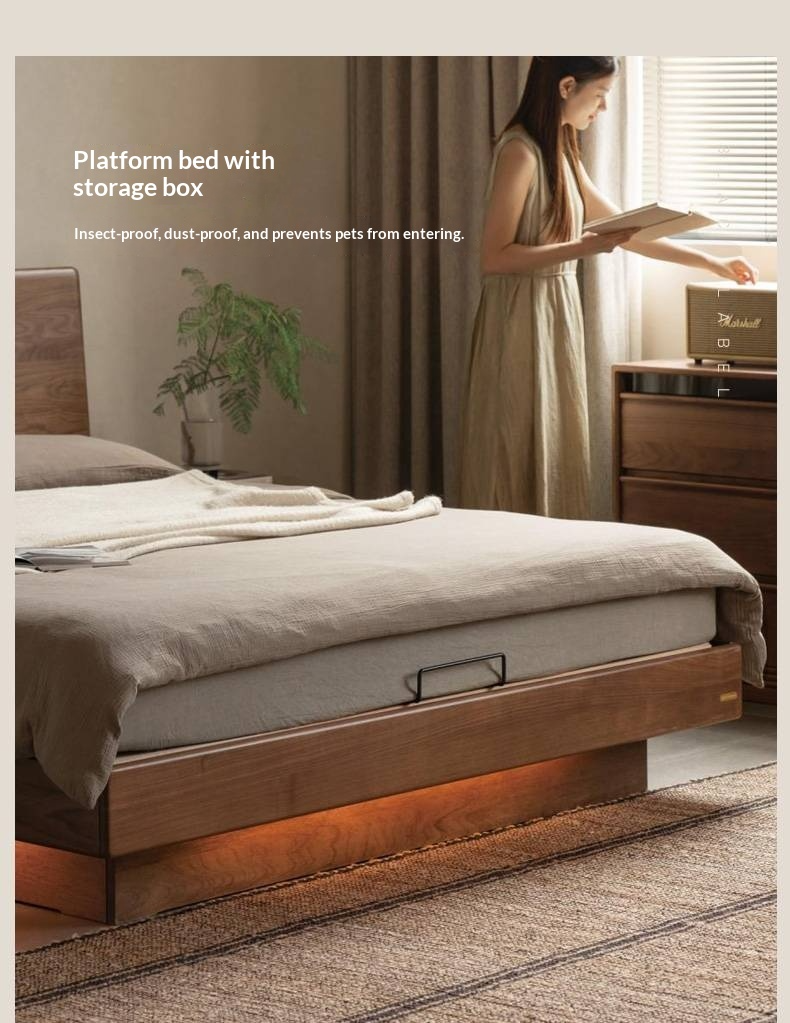 Black Walnut Solid Wood Italian Light Luxury Electric Suspended Box Bed