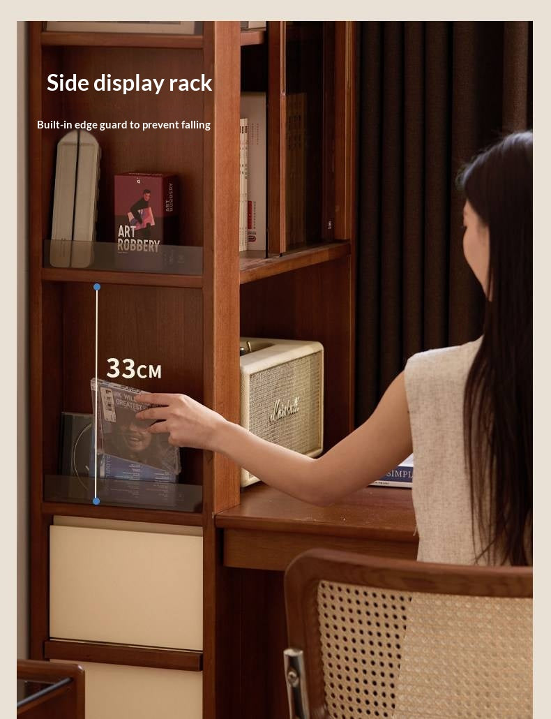 Poplar Solid Wood Retro Style Multifuntional Desk with Integrated Bookshelf