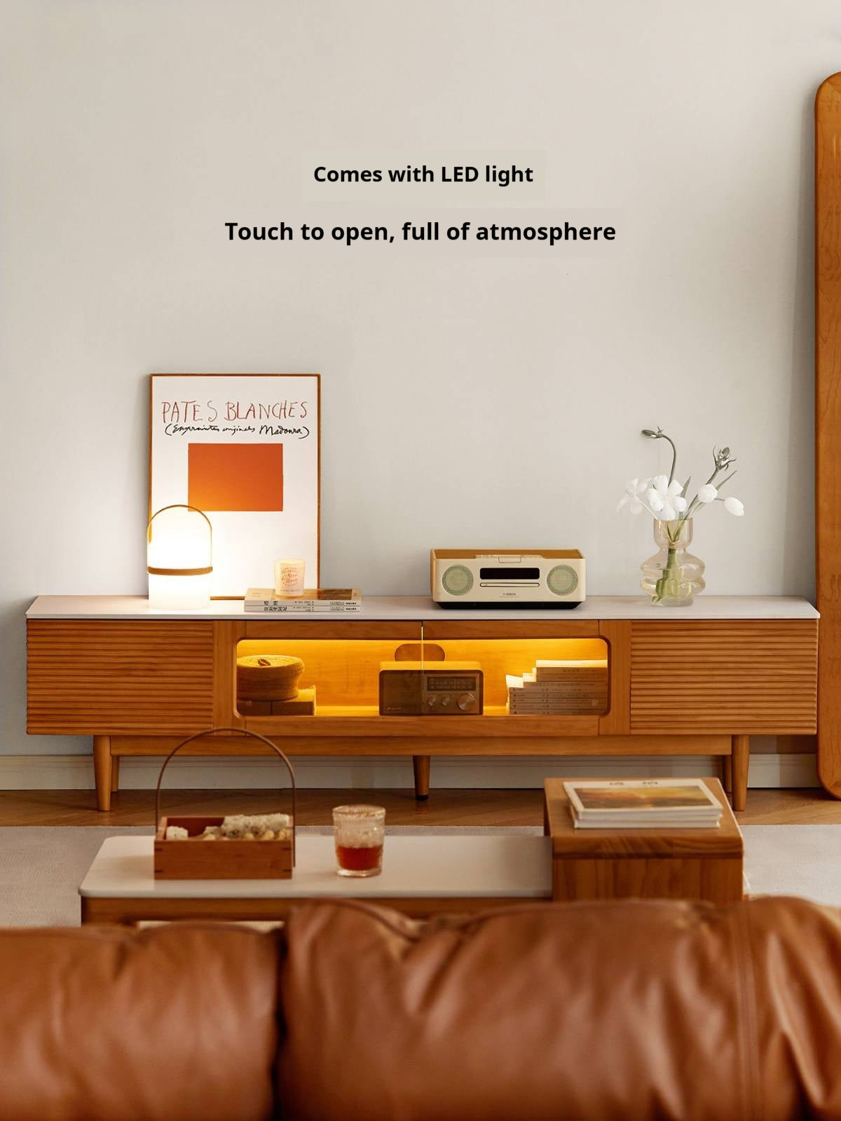 Pine Solid Wood Modern Rock Floor TV Cabinet.