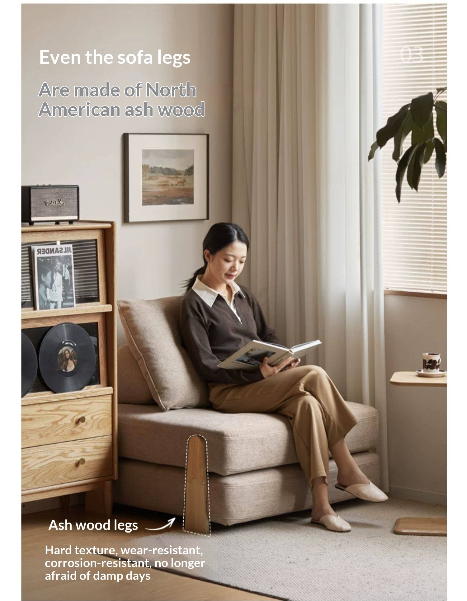 Armless Folding Sofa Bed with Wood Legs