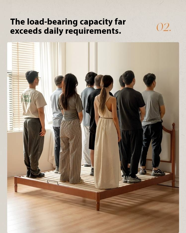 Poplar Solid Wood Bed – French Retro Design with Soft Fabric Upholstery