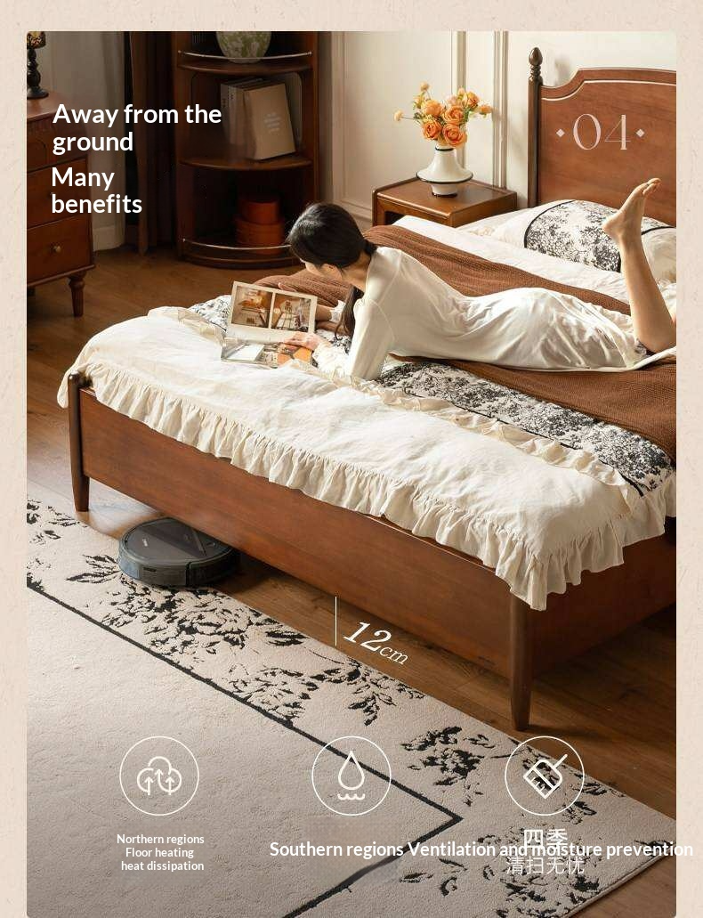 Poplar Solid Wood French Country Arched Panel Bed with Storage Base Box Bed