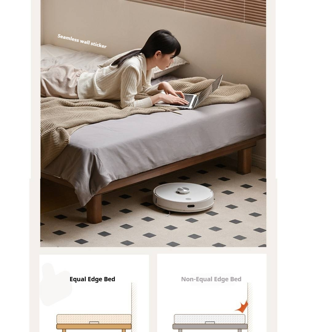 Beech Solid Wood Platform Bed, Headboard-Free Bed