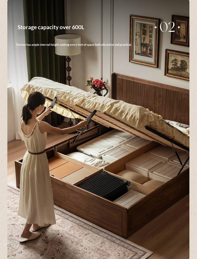 Black Walnut Solid Wood Italian Light Luxury Retro Storage Box Bed