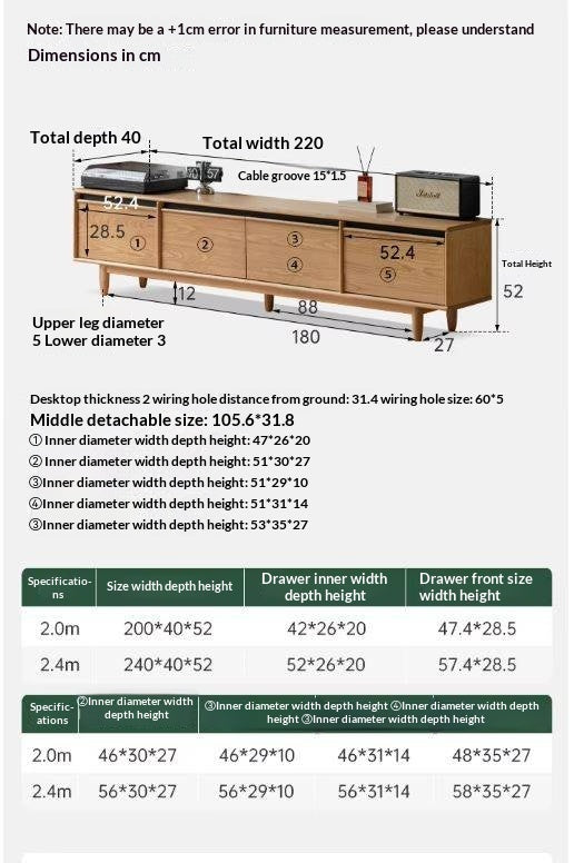 Ash Solid Wood Modern Storage Floor TV Cabinet.