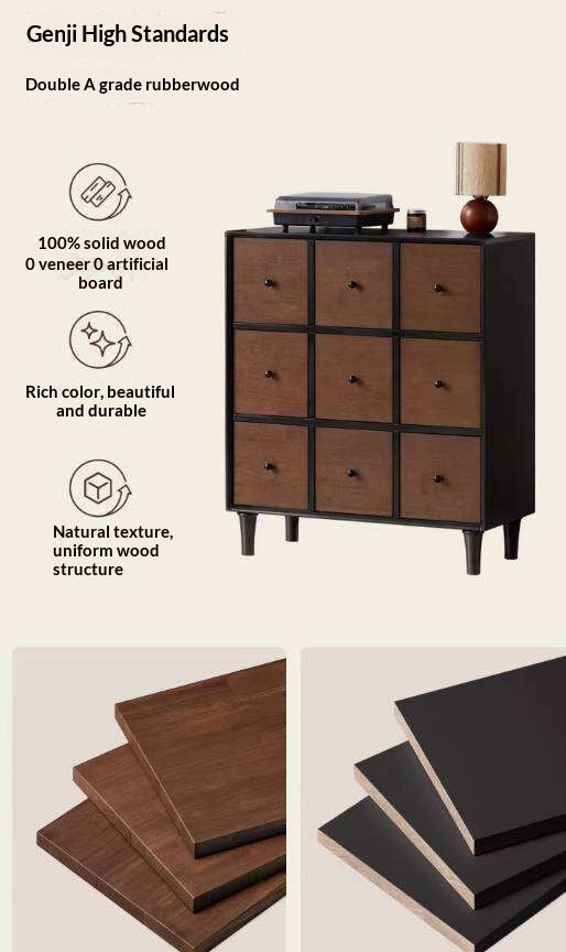 Rubberwood Solid 9-Drawer Dresser, Mid Century Bedroom Storage Cabinet