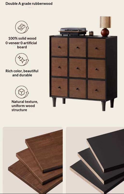 Rubberwood Solid 9-Drawer Dresser, Mid Century Bedroom Storage Cabinet