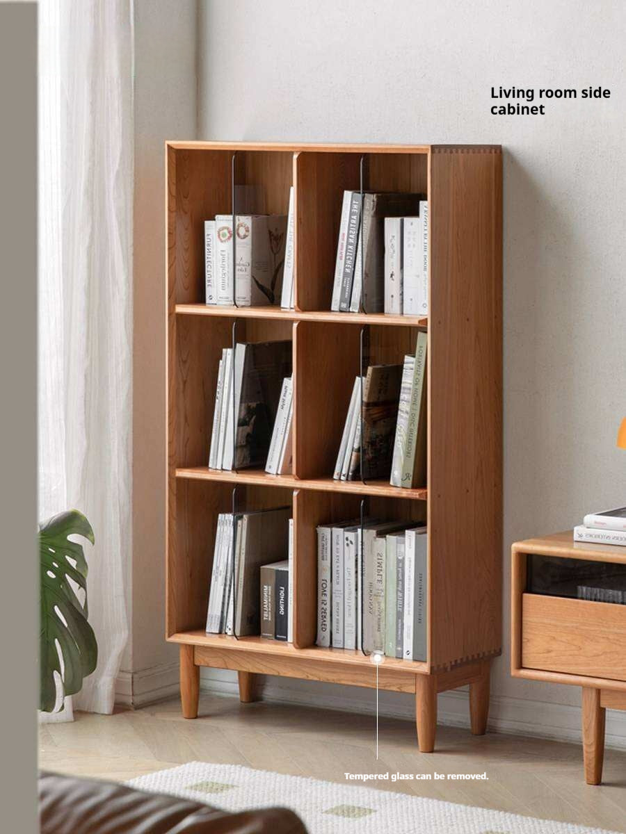 Cherry, Oak Solid Wood Bookshelf Lattice Cabinet