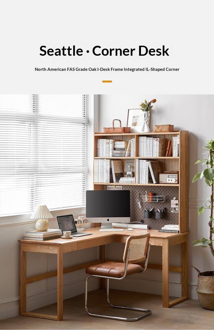 Oak Solid Wood L-shaped Corner Office Desk