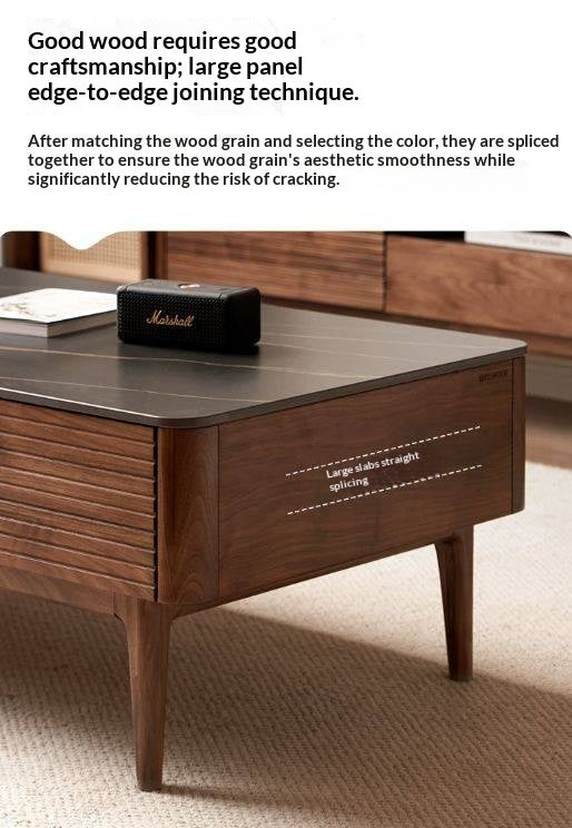 Sandalwood, Black Walnut Solid Wood Rock Plate Coffee Table