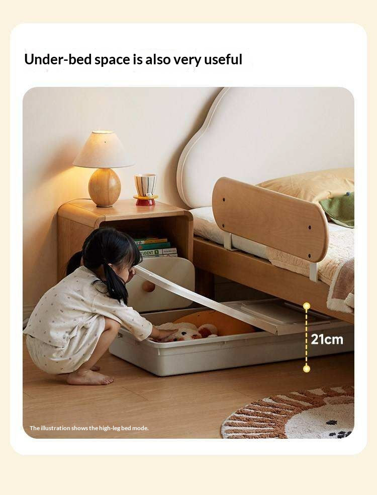Beech Solid Wood Upholstered Kids Bed with Cloud-Shaped Headboard