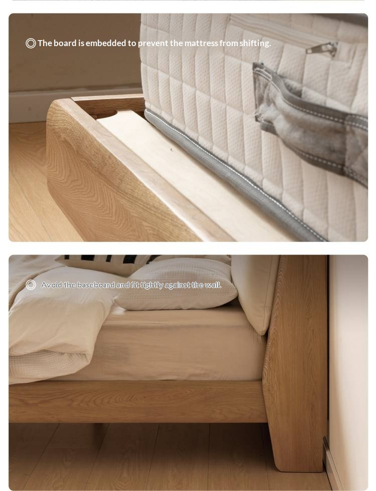 Oak Solid Wood Bed — Modern Minimalist Style with Genuine Leather and Floating Design