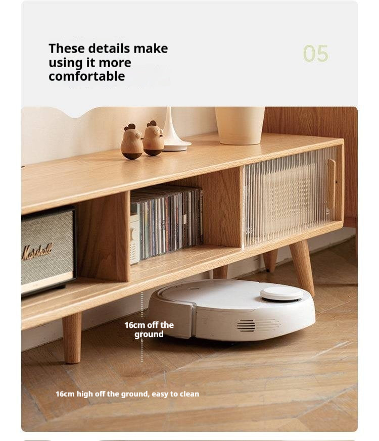 Solid RubberWood, Oak Solid Wood TV Stand Glass Sliding Door