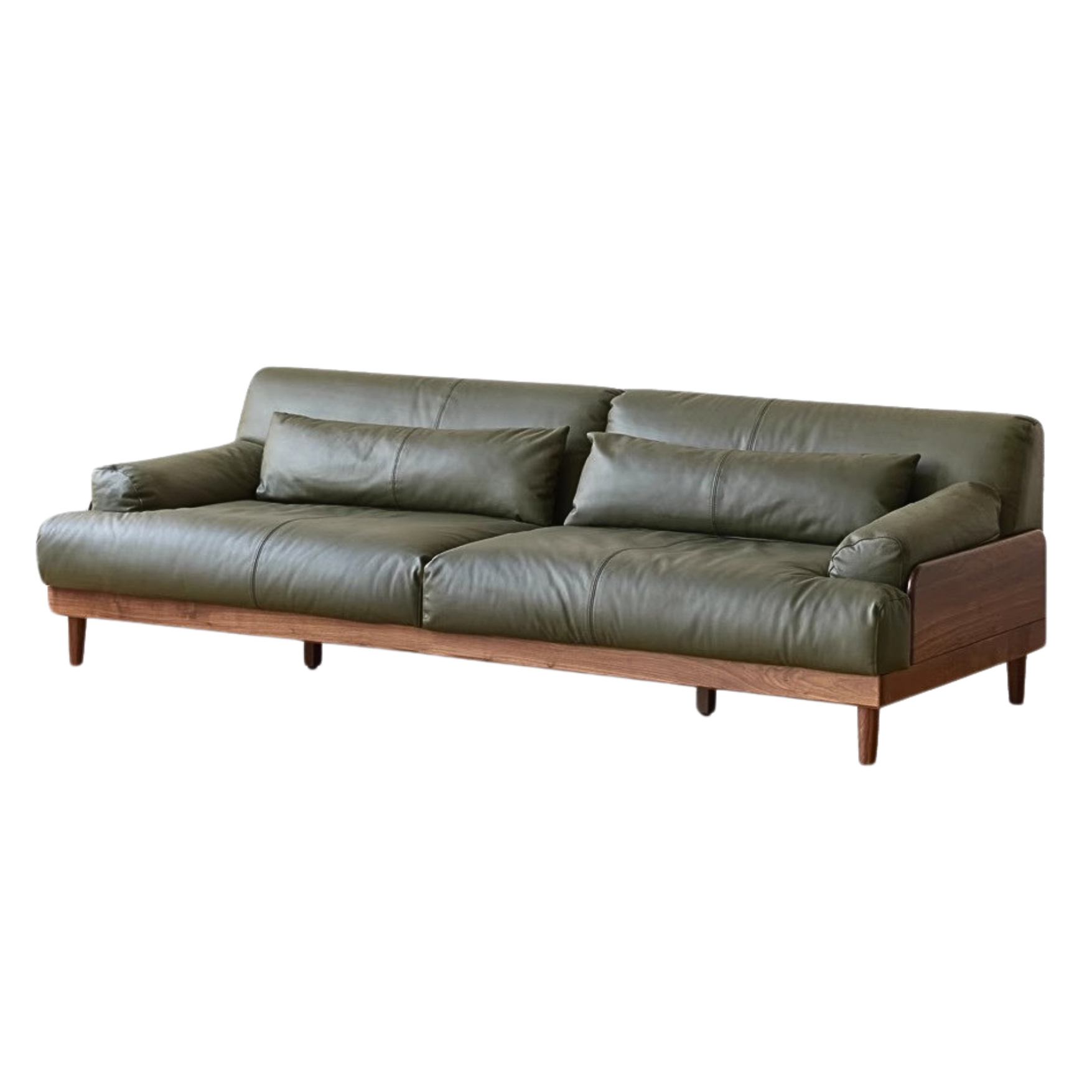 Black Walnut, Oak Solid Wood Leather Down Sofa.