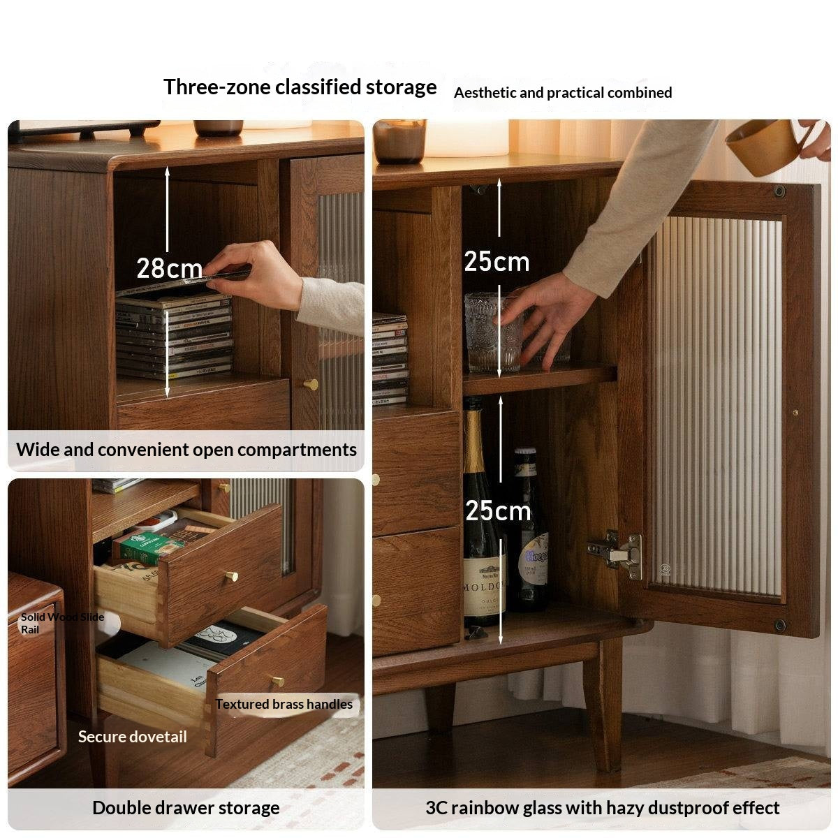 Oak Solid Wood, Solid Rubberwood Side Cabinet.