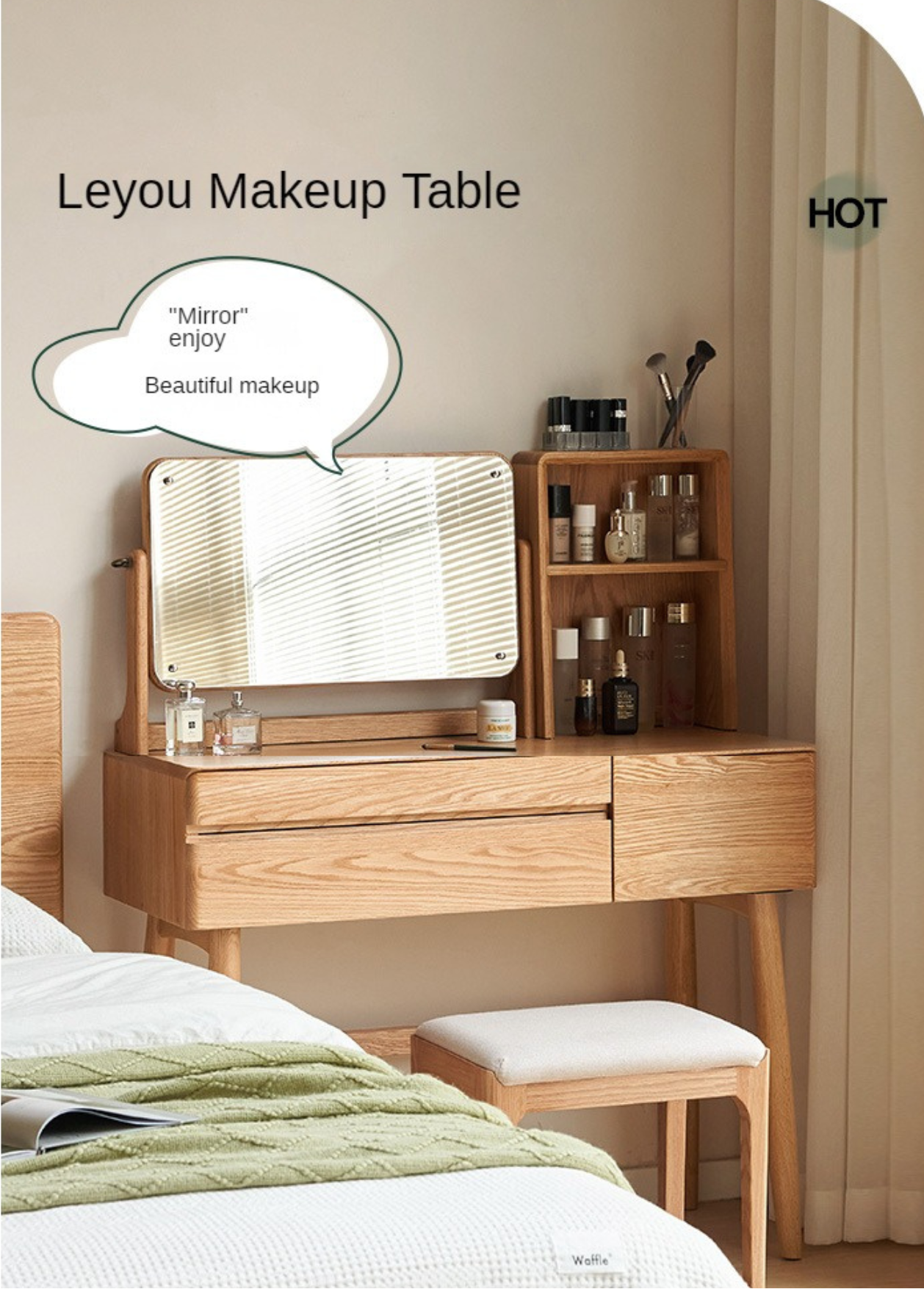 Beech Solid Wood Nordic Style Vanity Table.