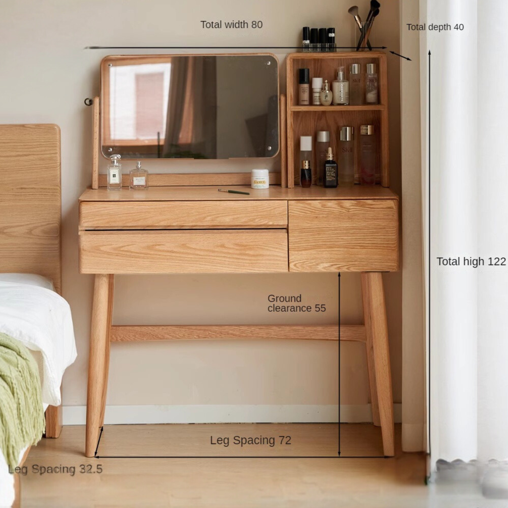 Beech Solid Wood Nordic Style Vanity Table.