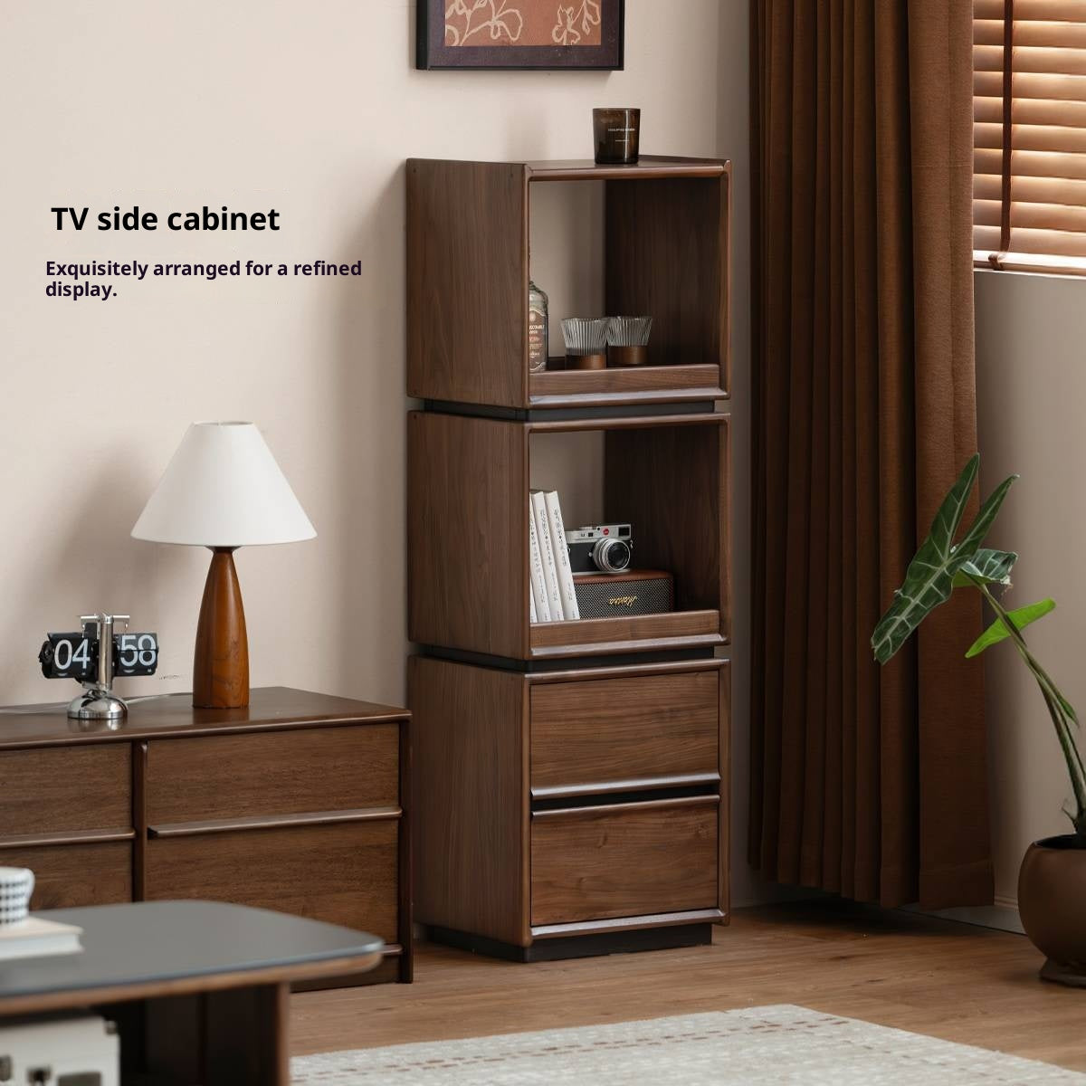 Black Walnut, Sandalwood Solid Wood Italian Light Luxury Bookshelf