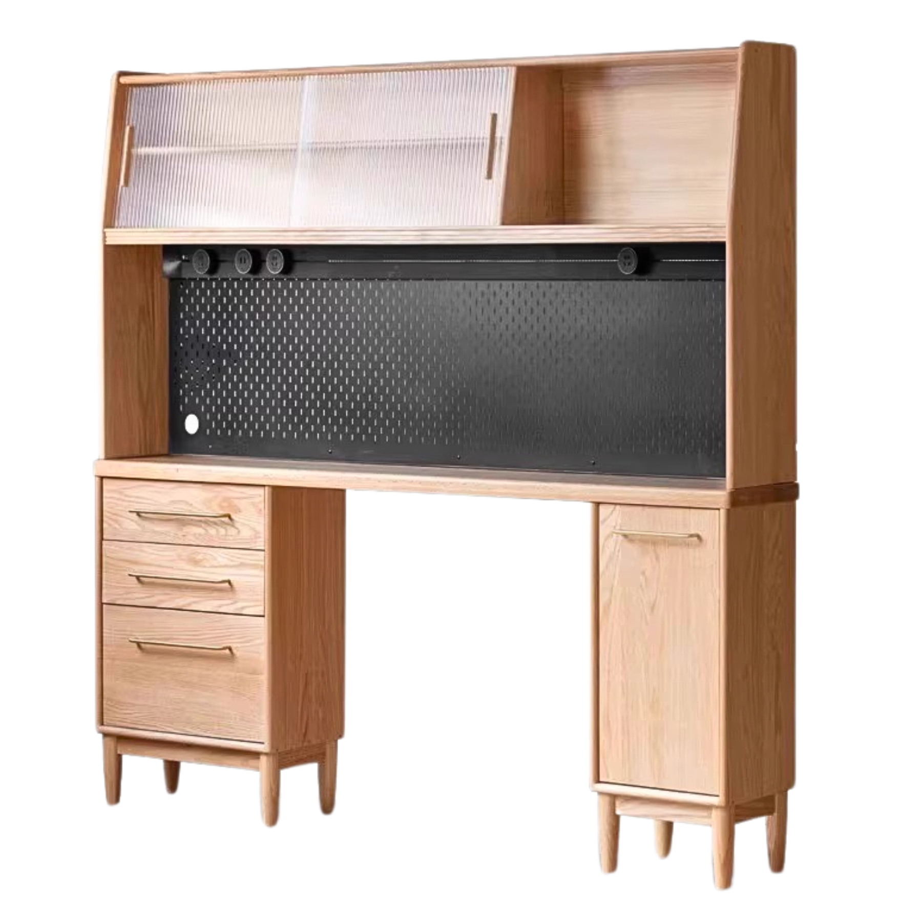 Oak Solid Wood Ultra-thin Multi-function Dining Sideboard Integrated