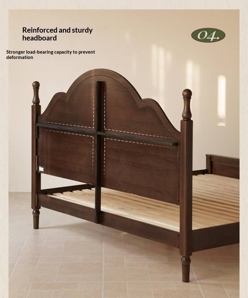 Ash Solid Wood Bed — American Retro Style