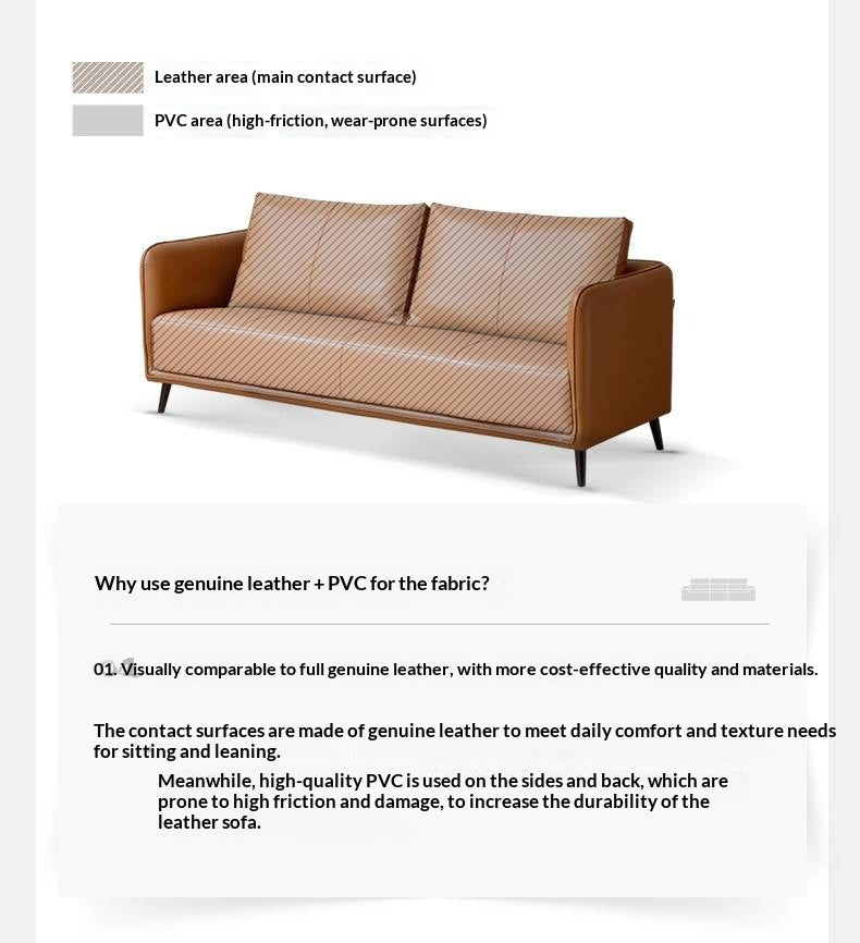 Genuine Leather Sofa, Italian Minimalist Design