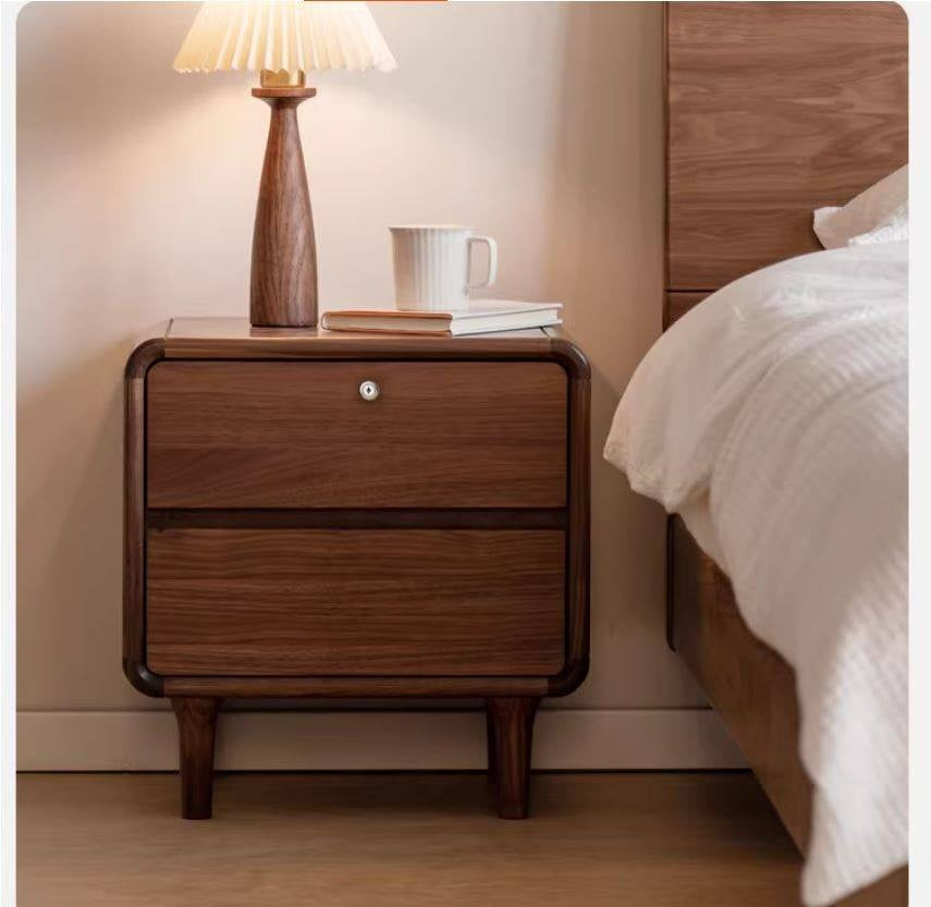 Black Walnut Solid Wood, Sandalwood Lockable Nightstand