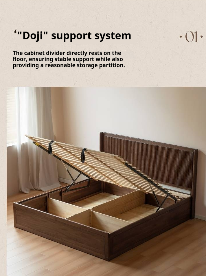 Black Walnut Solid Wood Italian Light Luxury Retro Storage Box Bed