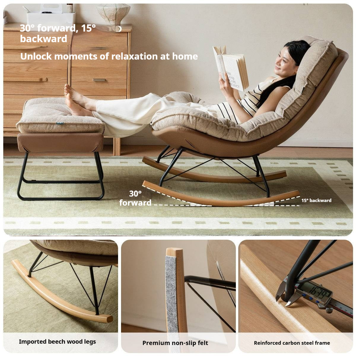 Solid Wood Modern Eggshell Rocking Chair beech legs