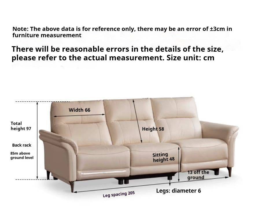 Pine Solid Wood Leather Sofa Cream Style Functional Electric