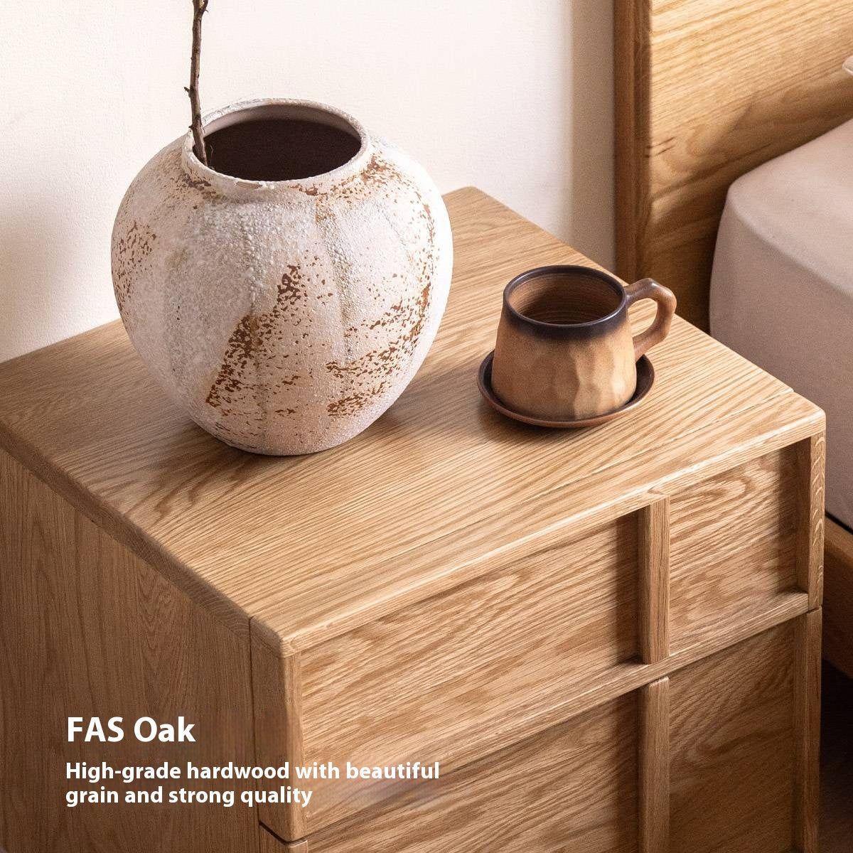 Red Oak, White Oak, White Ash Solid Wood Two-drawer Nightstand