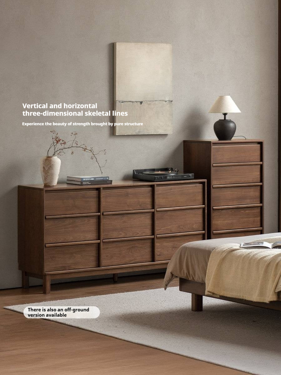 Black Walnut, Sandalwood, Oak Solid Wood Skeleton Line Chest of Drawers