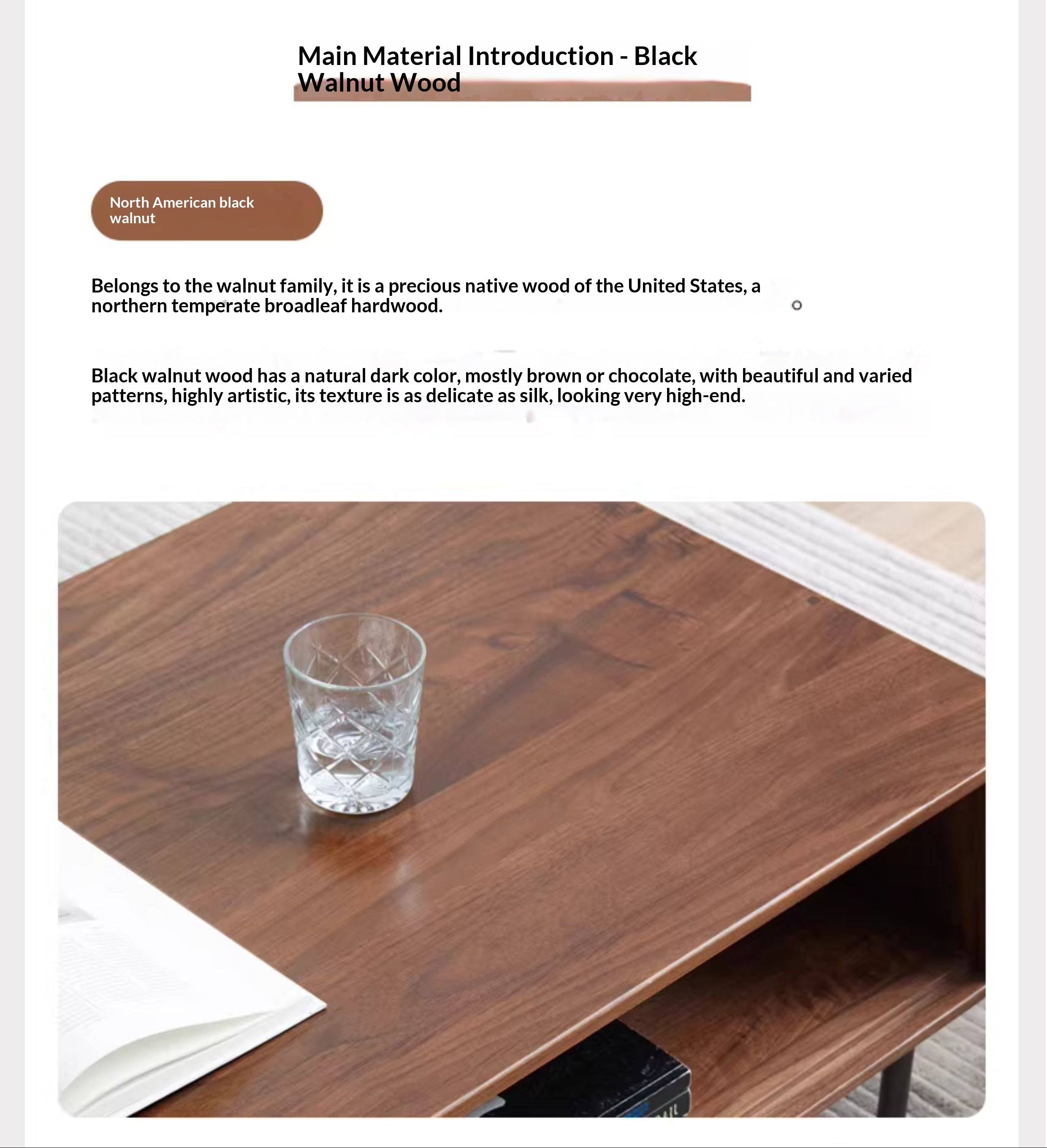 Black Walnut, Sandalwood, Oak Solid Wood, Solid Longan Hardwood Slate Round Coffee Table