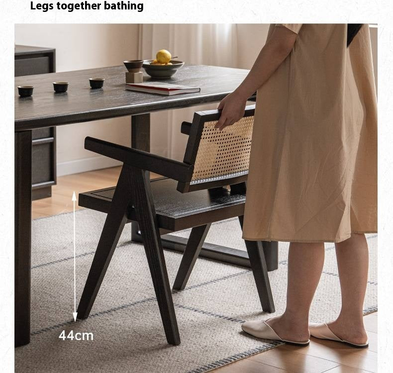 Black Walnut, Ash, Oak, Cherry Solid Wood Light Luxury Rattan Chair