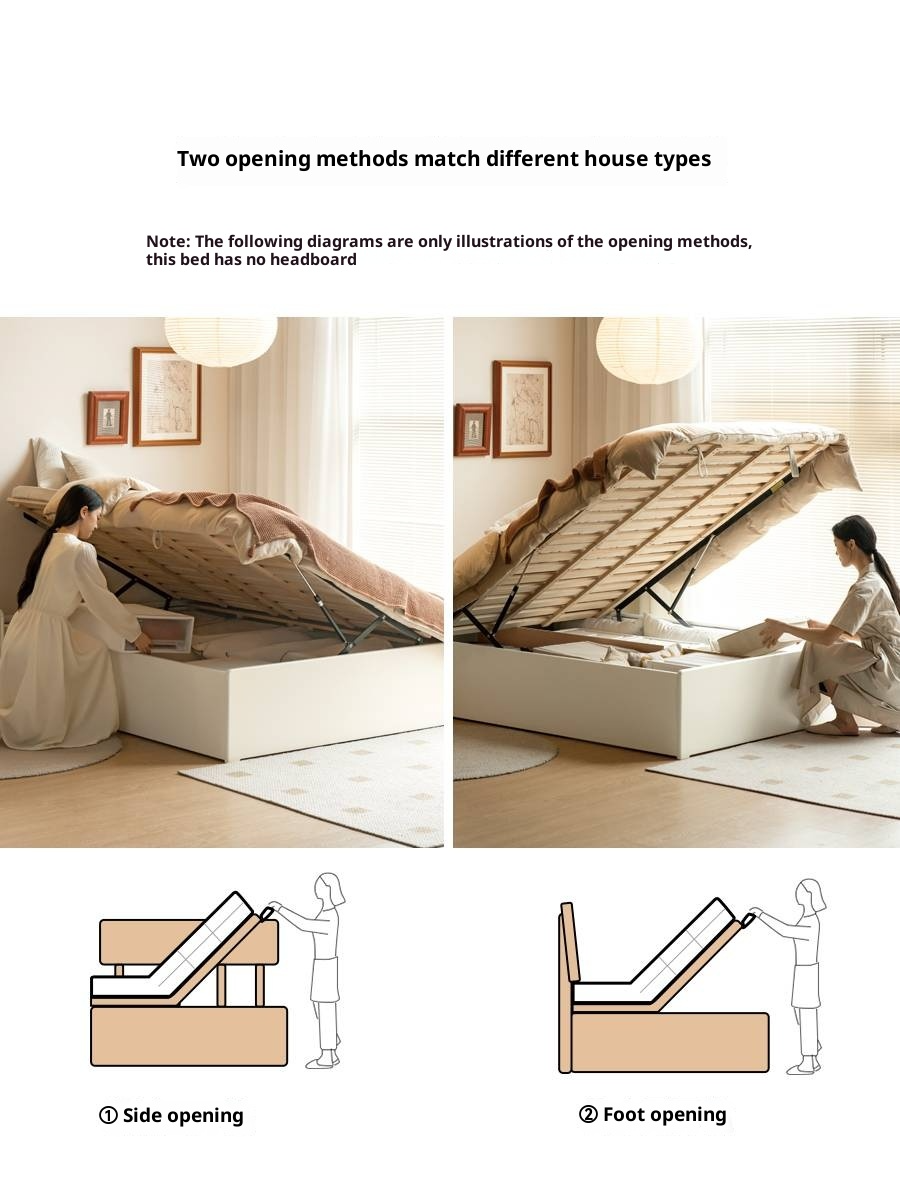 Rubberwood Solid Wood Platform Bed, Headboard-Free Box Bed Cream Style