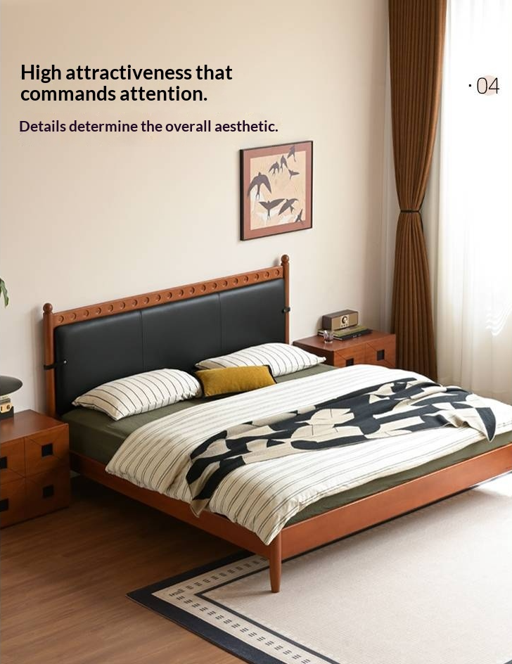 Poplar Solid Wood Vintage Soft Backrest Bed