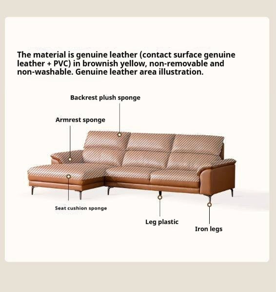 Genuine Leather Italian Minimalist Sectional Sofa – First-Layer Cowhide Corner Sofa with Chaise Lounge