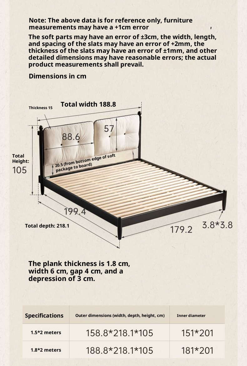 Rubberwood Solid Wood French Retro Soft Bed