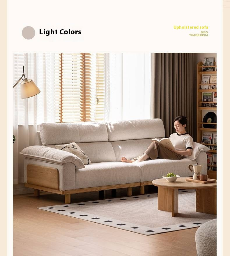 Oak Solid Wood Fabric imitation cotton and linen Sofa