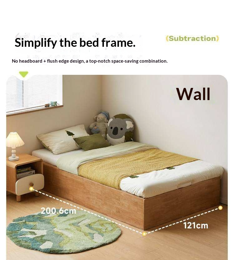Oak Solid Wood Kids Storage Bed with End-Lift Opening