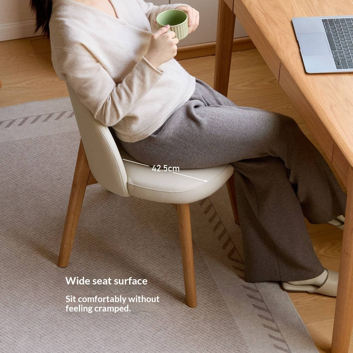 Solid RubberWood Curved Back Office Chair, Minimalist Rounded Shell Seat