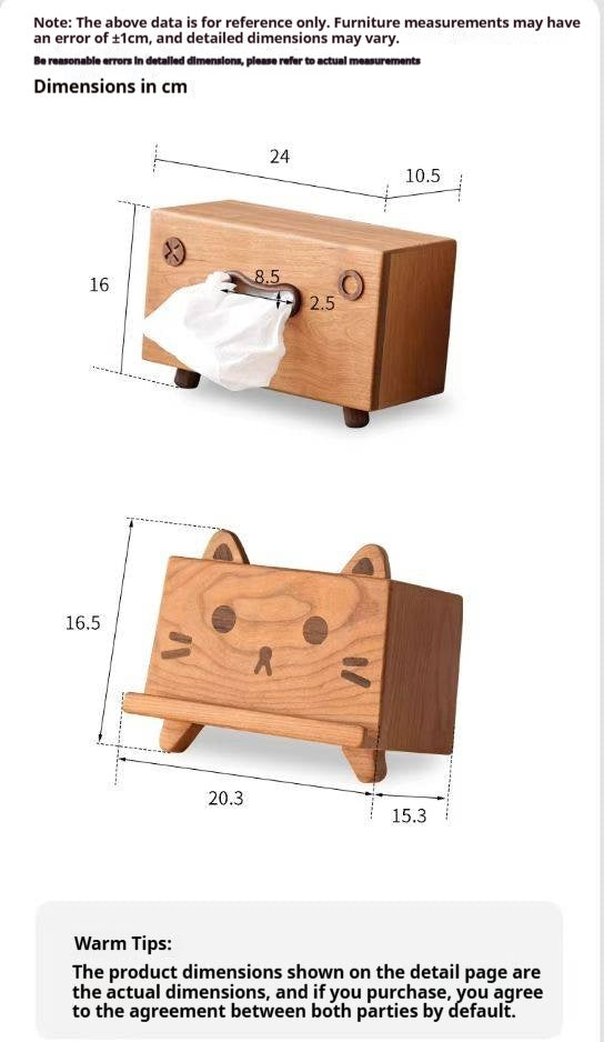 Cherry Solid Wood Tissue Box with Clean Minimal Design