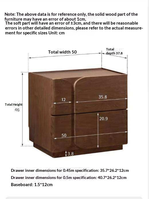 Black Walnut Solid Wood Nightstand with Light Luxury Storage Cabinet