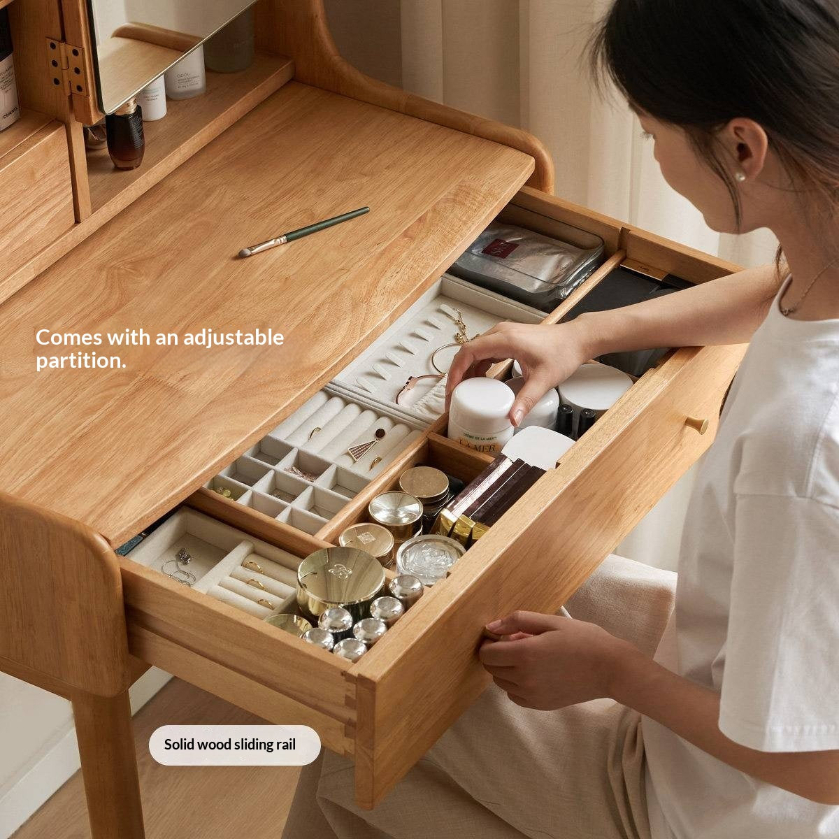 Solid RubberWood Extendable Modern Vanity Table