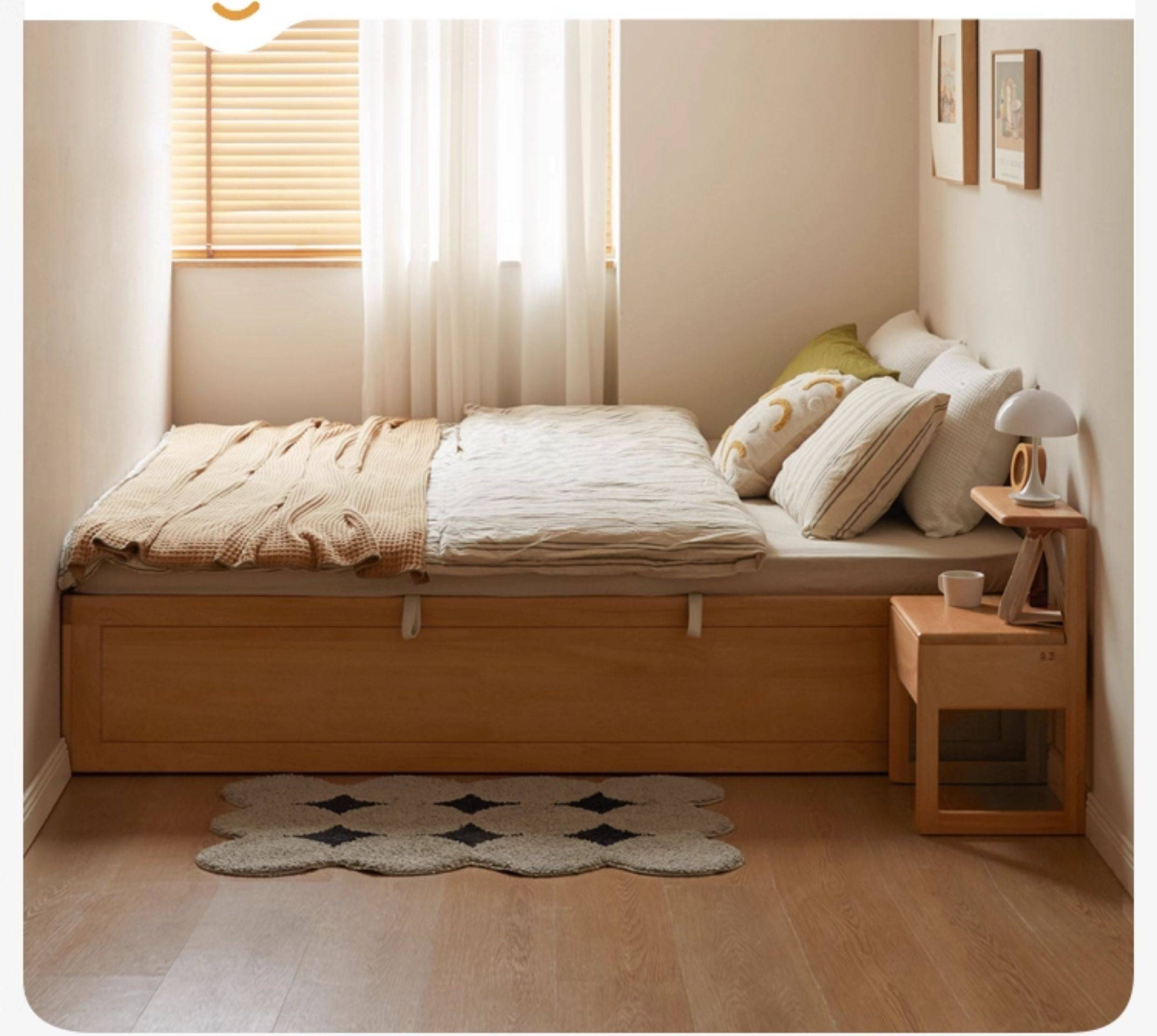 European Beech Solid Wood Platform Box Bed — Headboard-Free, Simple Design