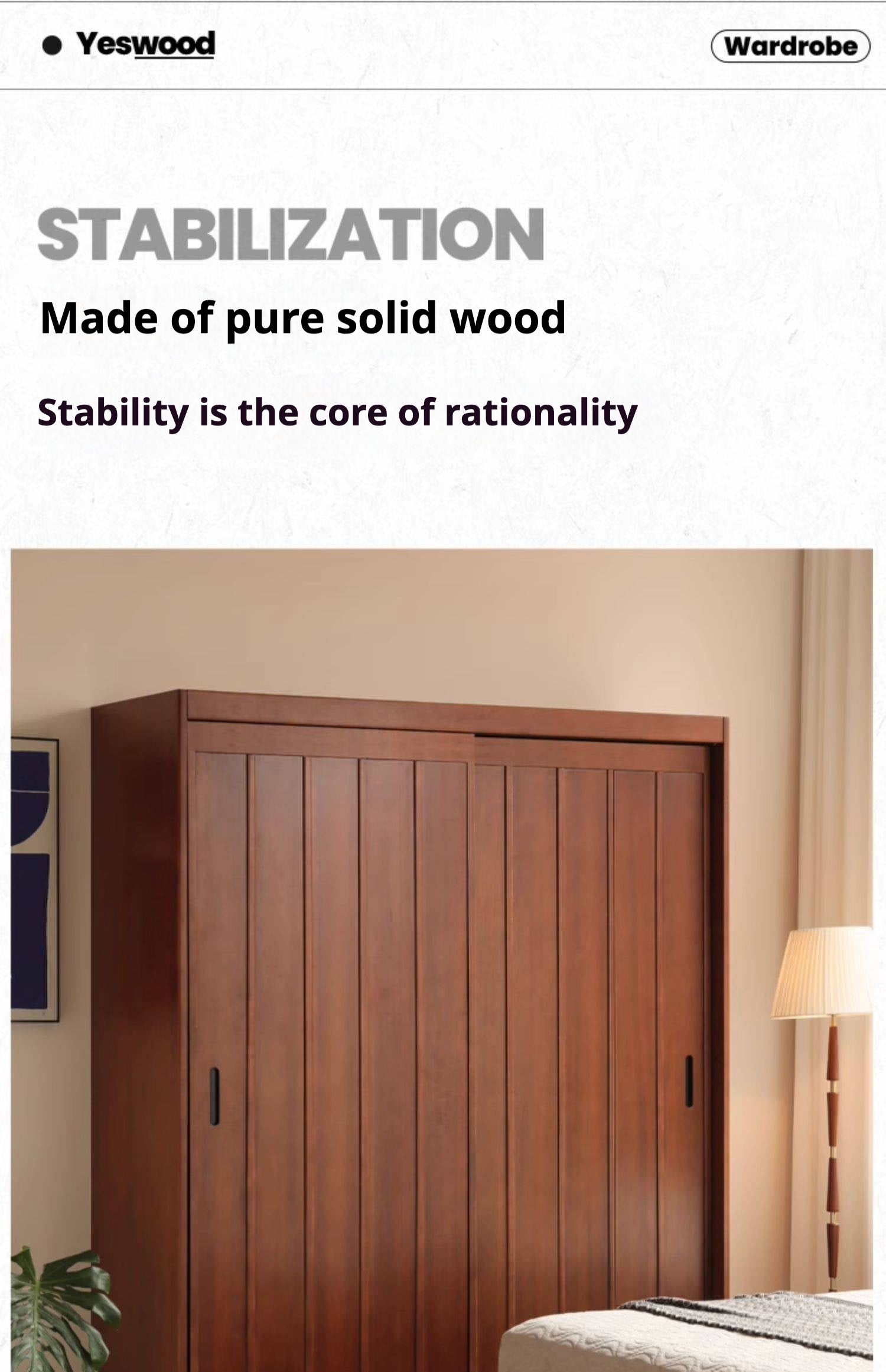 Poplar Solid Wood Wardrobe Retro Sliding Door Wardrobe.