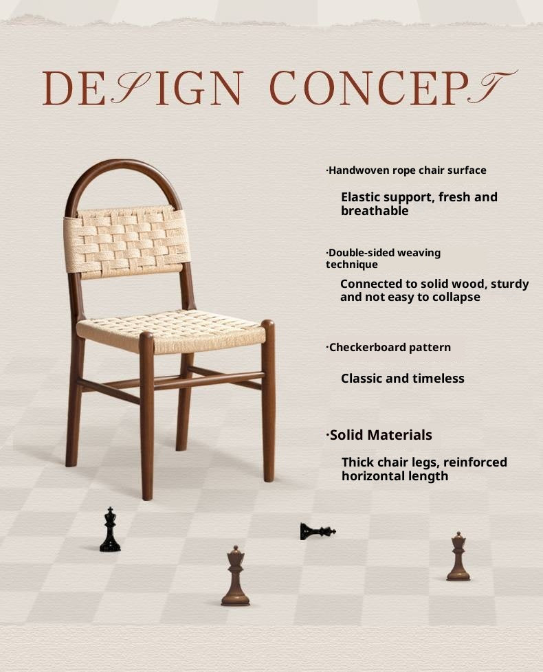 4pcs Solid RubberWood Dining Braided Chair Retro Vintage Style